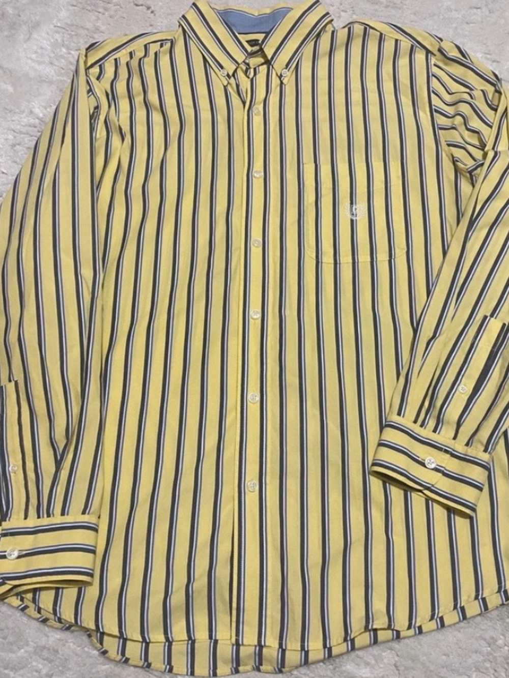 Chaps Yellow Navy White Stripe Button-Down Shirt Mens Large